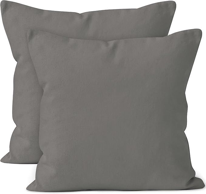 Encasa XO Throw Pillow Covers 12x12 in Set of 2 Grey | No Inserts | Cotton Pillow Covers for Living Room, Bed, Sofa, Couch | Decorative Cushion Covers with Improved Zipper