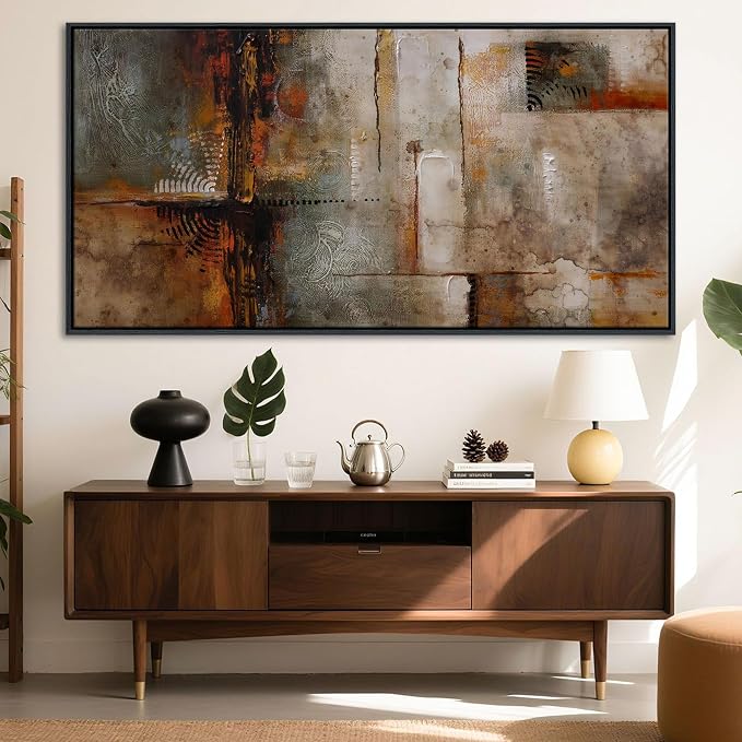 YDYSUNE Extra Large Framed Abstract Wall Art | Brown Subtle Textured Canvas Picture & Painting | Ready to Hang Artwork Decor for Living Room, Bedroom Decoration Easy to Hang 29×58 INCHE
