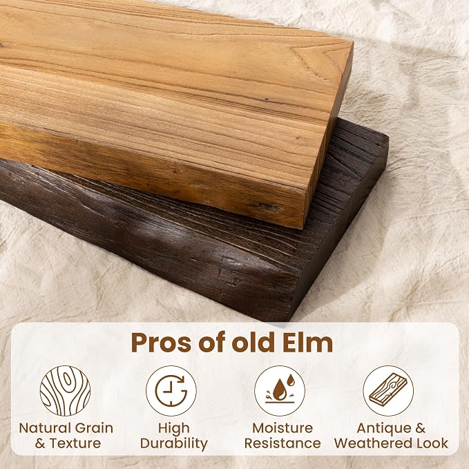 Live Edge Elm Wood Floating Shelves, 40 Inch Long Wall Shelves 1 Pack Shelf for Farmhouse Bedroom Bathroom Kitchen, Wall Mounted Wooden Shelf with Invisible Bracket for Books Decor, Natural