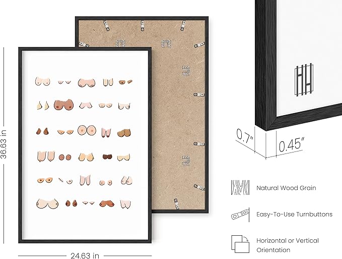 HAUS AND HUES Funny Bathroom Wall Art – Boobs Poster, Humorous Restroom Print, Witty Artwork for Walls, Fun Washroom Accent (24x36, Black Frame)