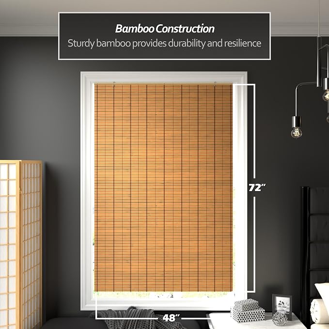 Red Lantern Burnt Bamboo Cordless Window Shade - Two-tone Honey, 48" Wide