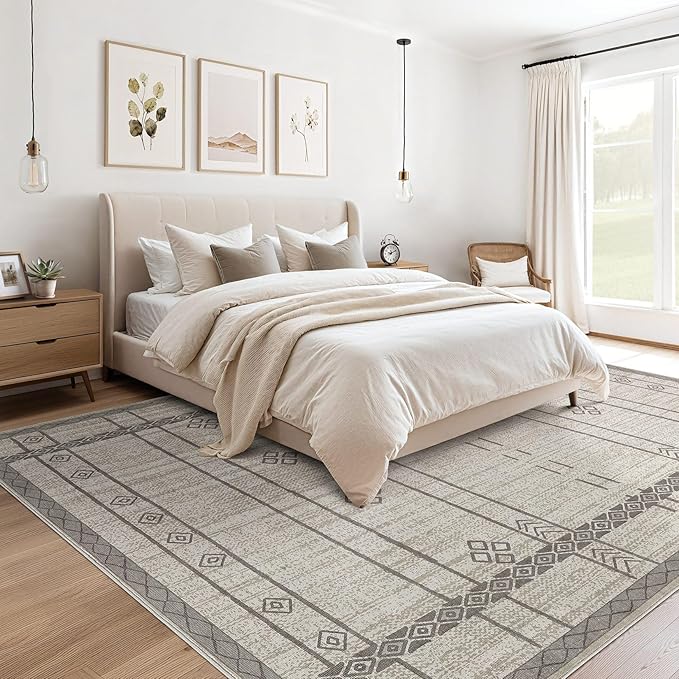 cotiled 5x7 Area Rug Living Room: Washable Boho Rugs with Non Slip Backing Large Soft Indoor Stain Resistant Carpet for Bedroom Farmhouse Dining Room Lightweight Home Decor Grey Brown