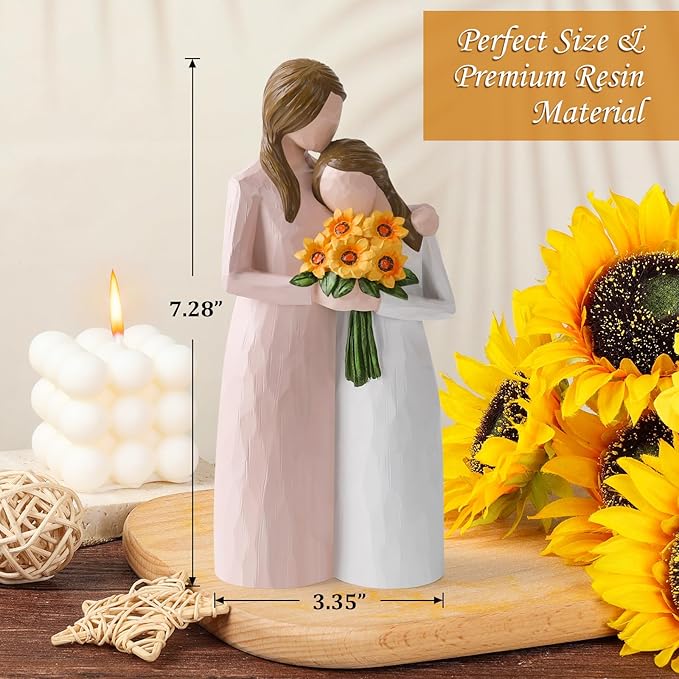 Sunflower Mother Daughter Figurine, Hand-Painted Resin Figure, Sentimental Gifts for Mom from Daughter, Perfect for Mother’s Day, Birthday, Thanksgiving, Christmas and Home Decoration.