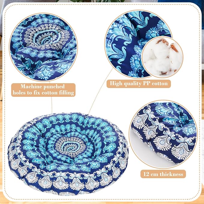 Funnymoom Extra Large Mandala Floor Cushion 35 Inch Round Meditation Floor Pillow Papasan Swing Cushion for Adults Oversized Playroom Pillows Reading Nook Big Pillow for Sitting Yoga Living Room Sofa
