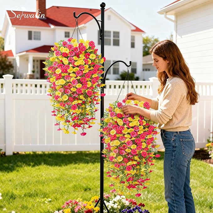 Serwalin Artificial Hanging Flowers for Outdoors UV Resistant, 8PCS Faux Morning Glory Fake Outdoor Flowers Realistic Silk Flower Faux Plants for Outside Planter Front Door Porch Patio Yard Decor