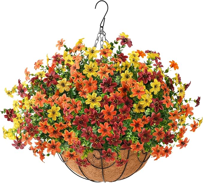 Artificial Flowers Fake Hanging Basket for Outdoor Spring Summer Decoration, 12 Bundles Faux Hanging Plants UV Resistant, Realistic Silk Flower for Outside Planters Porch Patio Balcony Yard Garden