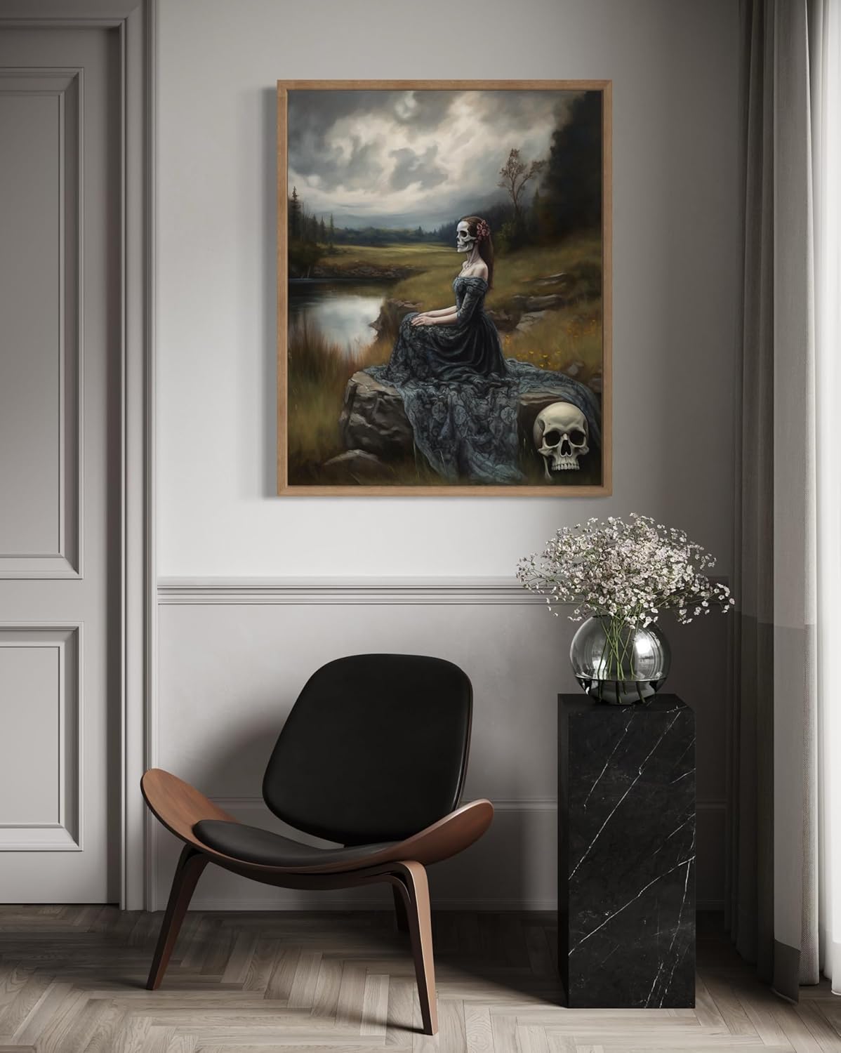 Widow Ghost Poster Art Print, Halloween Scary Vintage Wall Art Academia Spooky Painting Decoration for Horror Prints, Gothic Posters Bedroom Decor 89 (Widow Ghost, 8 x 10 inches, Wood Frame)