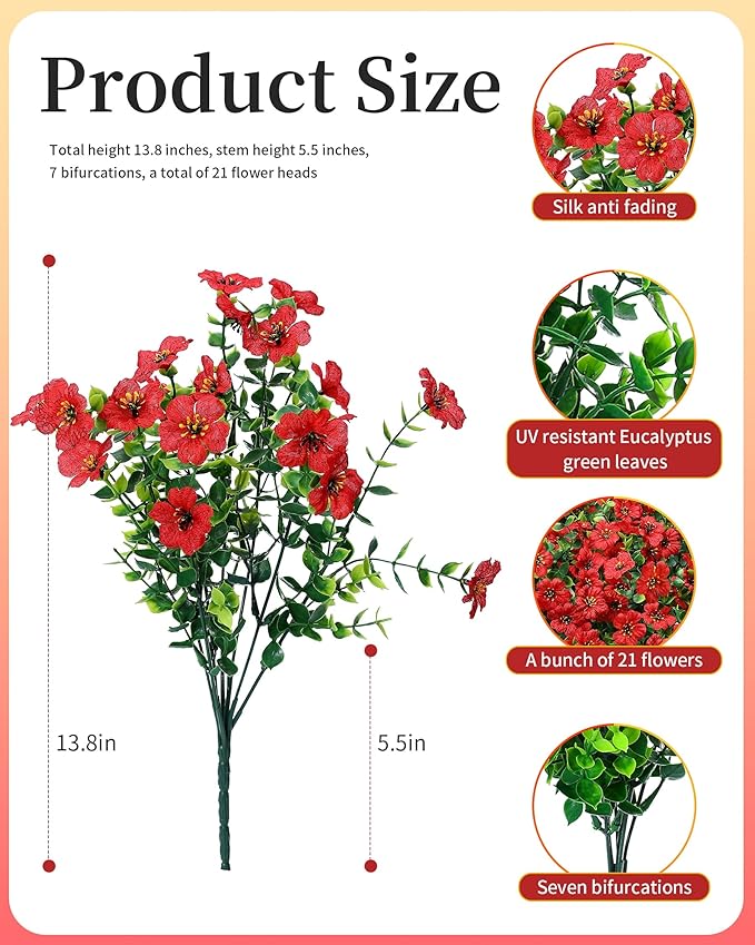 Artificial Flowers for Outdoor Decor, 16 Pack UV-Resistant Fake Red Silk Daisy Flowers, Perfect for Spring & Summer Decorating – Front Porch, Patio, Window Boxes, and Potted Plants