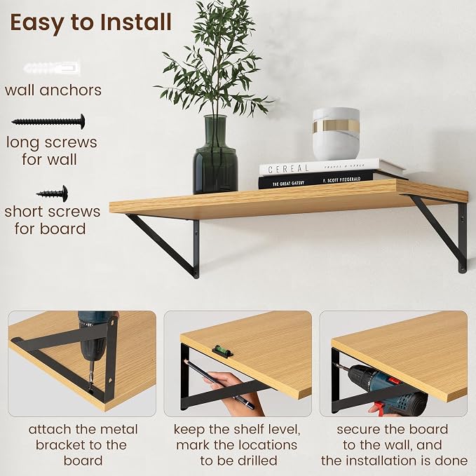Axeman Deep Floating Shelves - 30 Inch Floating Shelves Set of 2-12 Inch Deep Oak Wall Shelves for Living Room Bathroom Kitchen