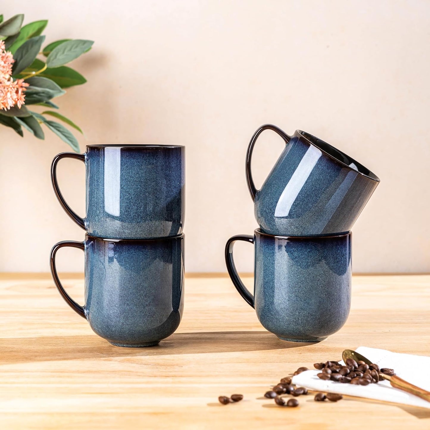 LERATIO Ceramic Dinnerware Sets for 4,16-Piece Reactive Glaze Plates and Bowls Set with Mugs,Highly Chip and Crack Resistant | Dishwasher,Microwave & Oven Safe Dishes set-Blue