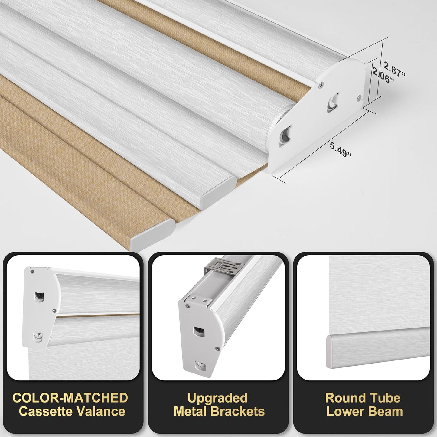 BERISSA Cordless Dual Roller Shades with Cassette Valance - Blackout and Light Filtering, Day and Night Shades for Home Office Door. Linen Beige and White. 78 W x 56" H