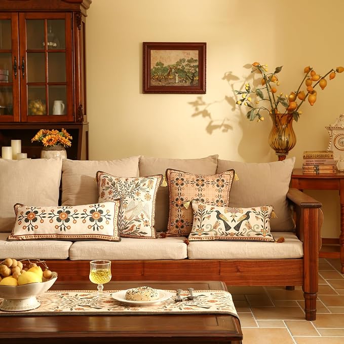bilin gaier Brown Throw Pillow Covers Set of 2,Floral Farmhouse Linen Accent Pillows Cover for Couch Throw Pillows Case,Decorative Lumbar Pillows for Couch Sofa Bed Chair Cushion Covers 12"x20"