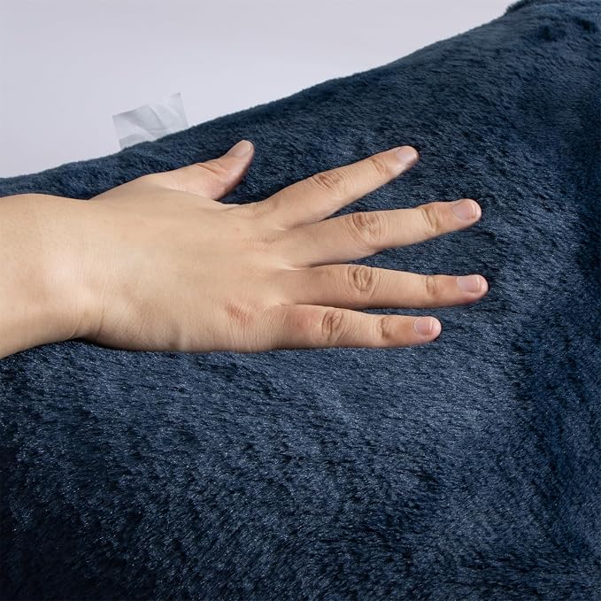 A Nice Night Faux Fur Reading Pillow Bed Wedge Large Adult Children Backrest with Arms Back Support for Sitting Up in Bed / Couch for Bedrest,Navy