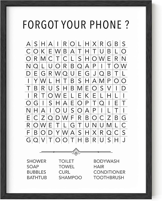 HAUS AND HUES Funny Bathroom Decor Prints and Signs, Crossword Puzzle Wall Art 12"x16" UNFRAMED (Word Search)