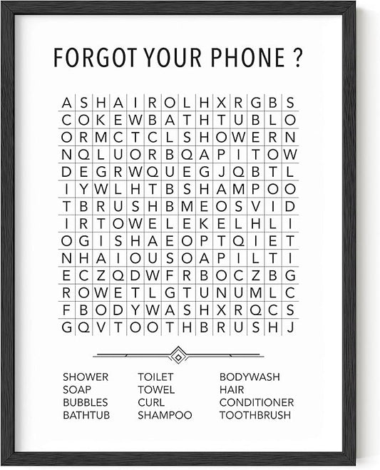 HAUS AND HUES Funny Bathroom Decor Prints and Signs, Crossword Puzzle Wall Art 12"x16" UNFRAMED (Word Search)