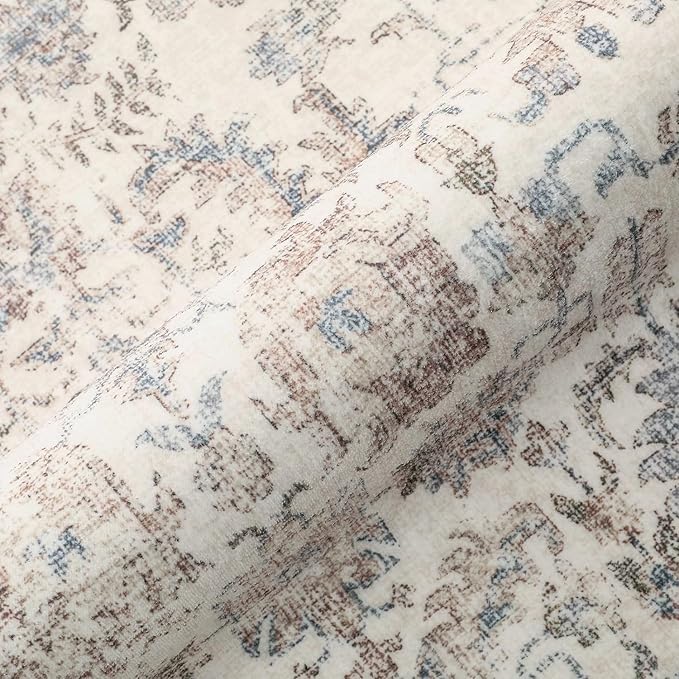 PureCozy Taupe Runner Rug 2x6 Hallway Machine Washable Kitchen Vintage Distressed Non Slip Long Carpet Indoor Retro Floral Bedroom Accent Throw Rug for Bathroom Office Laundry Dining Living Room