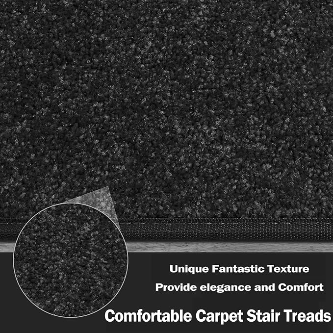 PURE ERA Carpet Stair Treads Tape Free Non Slip Indoor Stair Carpet Stair Protectors Pet-Friendly Non-Slip Skid Resistant Washable Reusable 8" x 30"(7 Pieces,Black)