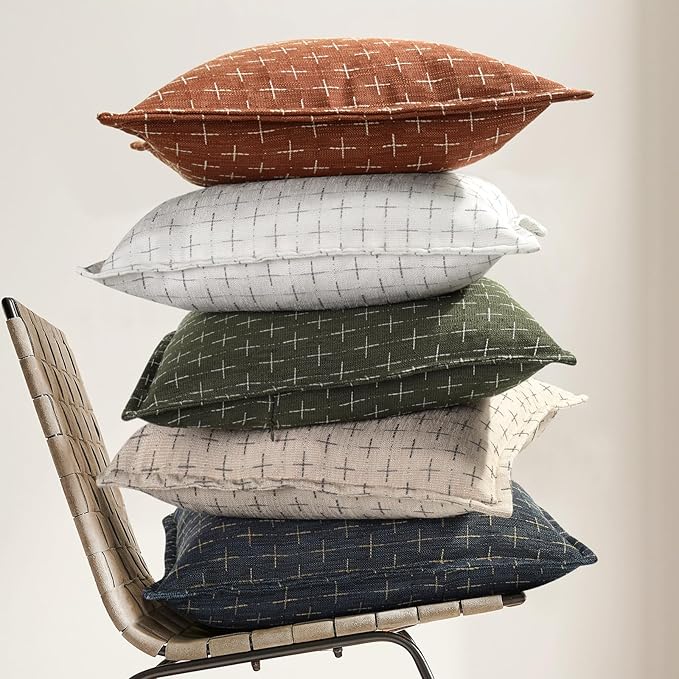 ZWJD Fall Pillow Covers 24x24 Set of 2 Soft Polyester Textured Rust Pillow Covers with Stylish Flange Edge Cozy Farmhouse Throw Pillows for Couch Bed Sofa Living Room Fall Decor