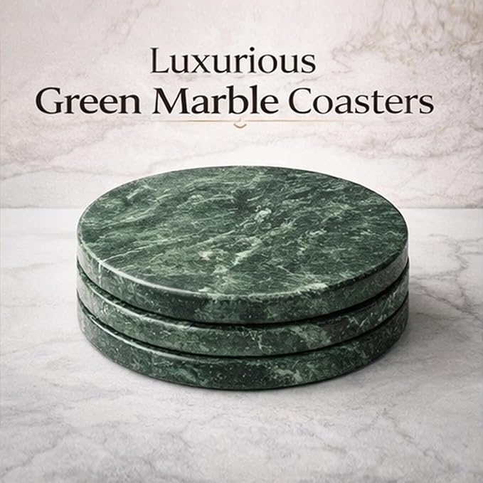 Creative Home Genuine Green Marble Stone Set of 4 Round Coaster Set