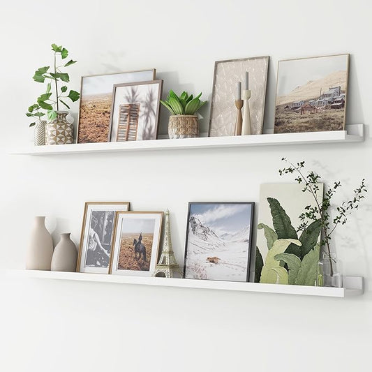 FLYJOE Picture Ledge Shelf, Floating Shelves Set of 2, 56 Inches Long Large Nursery Book Shelves for Toys Storage, Kids Bookshelf Wall Mounted for Living Room Bedroom Decor Books Photo Frames, White