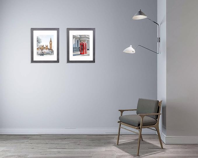 The Display Guys - Black Wooden Minimalist Picture Frames Set - Tempered Glass - 11x14 matted to 8x10 - Wall Hanging - 4-Pack