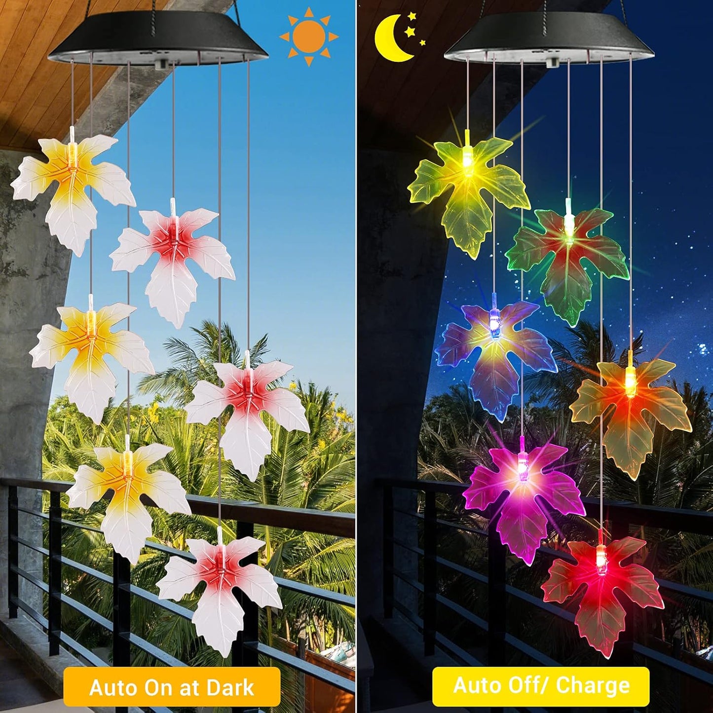 Toodour Solar Wind Chimes, Color Changing Maple Leaf Wind Chime, LED Mobile Wind Chimes, Waterproof Outdoor Wind Chime Lights for Garden, Patio, Party, Window, Thanksgiving