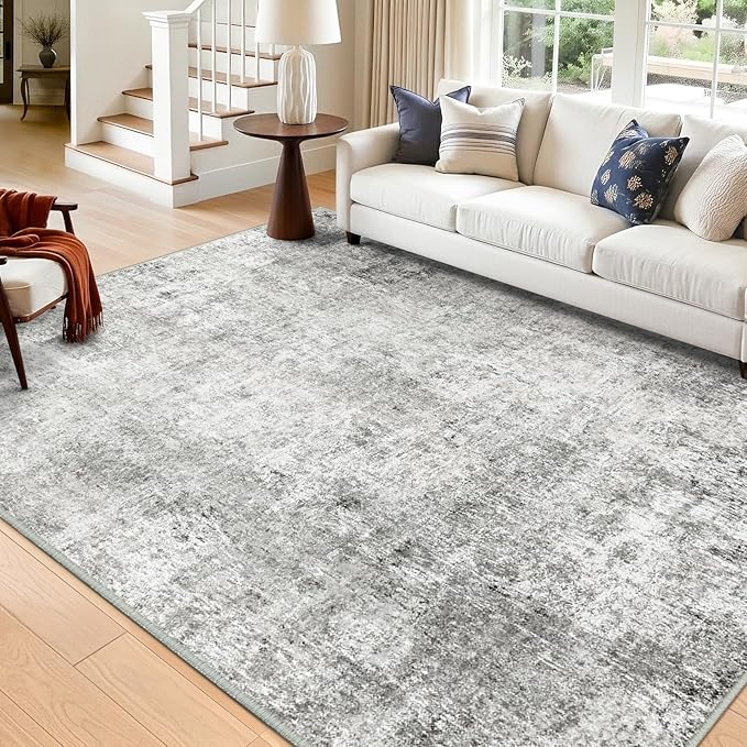 RELEANY Washable Area Rugs 5'x8' Non-Slip Modern Abstract Soft for Living Room Entryway Bedroom Nursery, Print Pattern, Gray White Grey