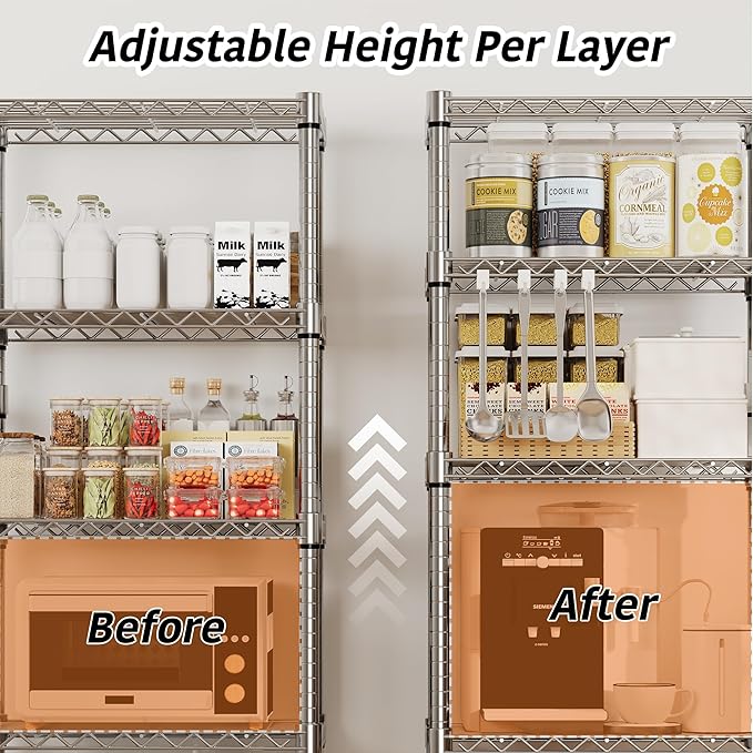 Garvee 5-Tier Storage Shelves Heavy Duty Metal Wire Rack Shelving, 1100 LBS Capacity Rolling Storage Rack with Wheels, for Living Room Pantry Kitchen Bedroom Organization