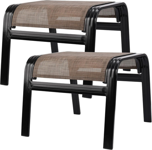 Patio Ottoman Outdoor Footstools Assembled Aluminum Footrest Small Seat for Balcony,Backyard 2 Pack Brown