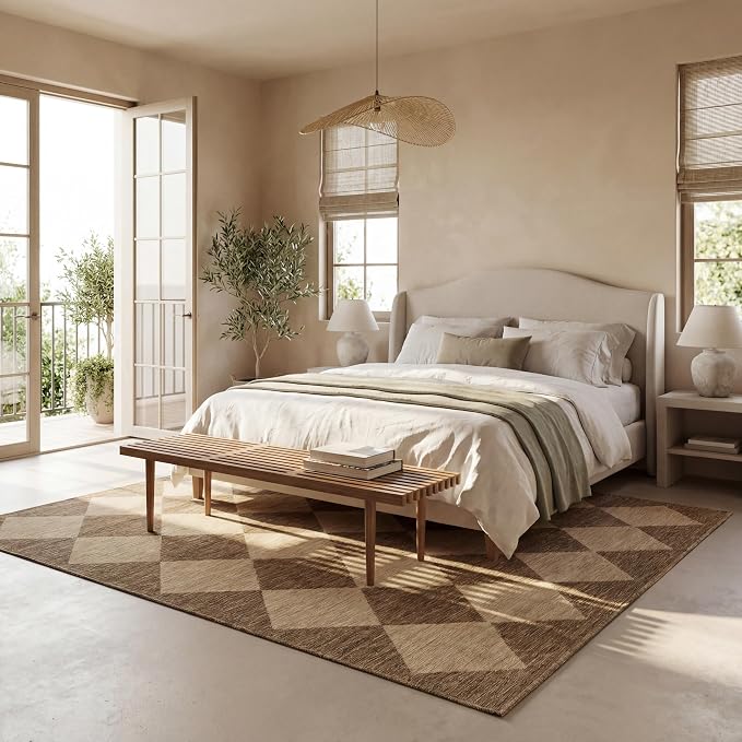 nuLOOM Outdoor Performance Collection Sabina Brown/Ivory, 6'7" x 9', Soft, High Traffic, Stain Resistant, Easy Clean, Durable Area Rug for Indoor/Outdoor Patio, Deck, Porch, Garden, Courtyard