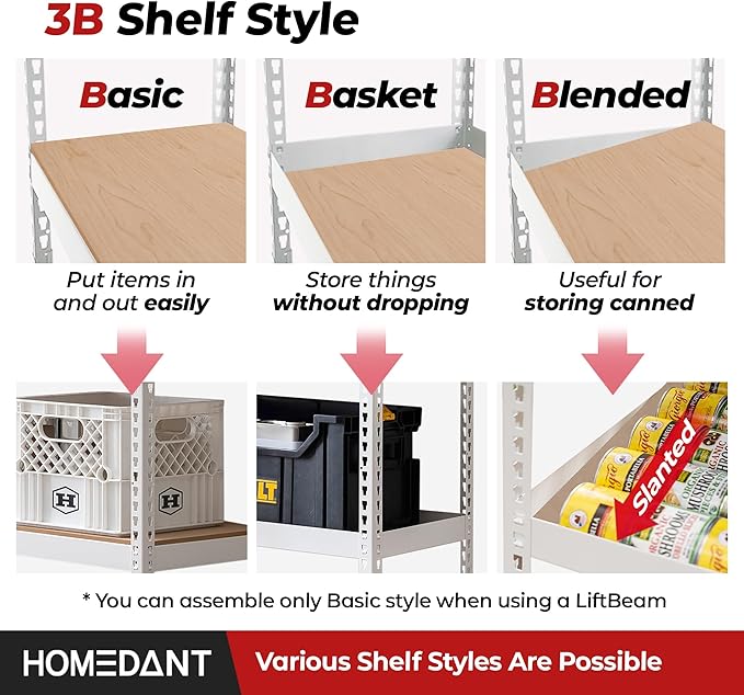 HOMEDANT 47.7" W 5 Tier Heavy Duty Garage Shelving Adjustable Metal Rack Storage Shelves Standing Shelf Unit Organizers Industrial Warehouse Basement White 1Pack