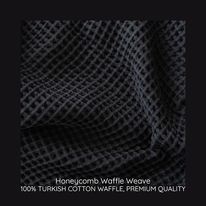 Premium Waffle Throw Blanket Queen Size Black - Luxury, Pure 100% Turkish Cotton, Light and Airy Waffle Weave All-Season Quilt - Lux Decorative Bedspread (Black, Queen 91" x 95" Inch)
