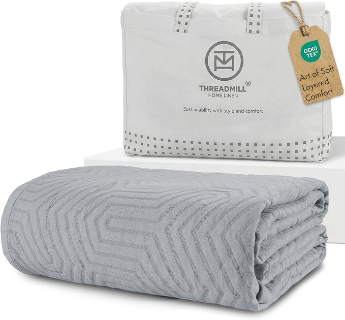 Threadmill Luxury Cotton Blankets for Twin Size Bed | All-Season 100% Cotton Twin Blanket for Bed | Aster Jacquard Lightweight, Soft & Cozy Coverlet, 350GSM, 68 x 90 inches | Scottish Grey