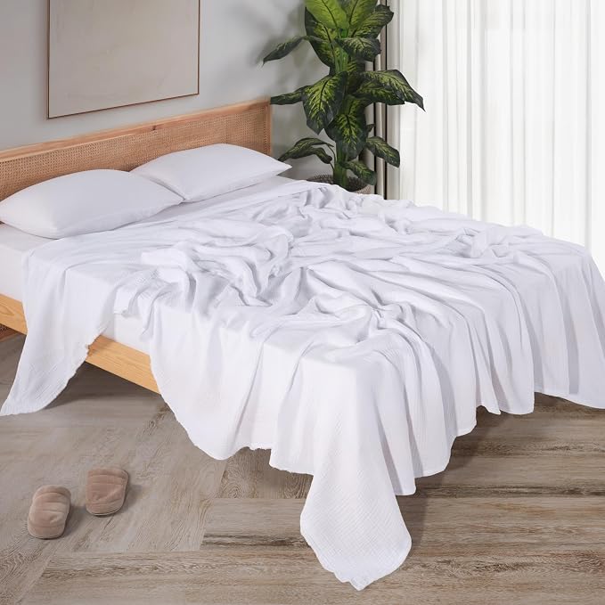 Muslin Blanket - Pure 100% Turkish Cotton Airy Soft Light Versatile Gauze Throw Blanket for Bed, Couch, Sofa (White, Twin XL Size (71" x 95" inch))