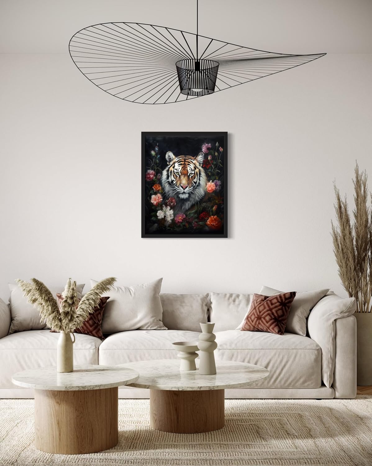 Tiger and Flower Poster Art Print, Halloween Scary Vintage Wall Art Academia Spooky Painting Decoration for Horror Prints, Gothic Posters Bedroom Decor 89 (Tiger and Flower, 16 x 20 inches, Unframed)