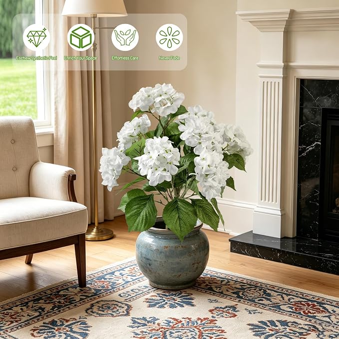 2 Pcs Artificial Hydrangea Tree 2ft Fake Potted Tree, Realistic Faux Hydrangea Tree in Pot for Front Porch Entryway Indoor Outdoor Home Office Decor, UV Resistant Artificial Outdoor Plants