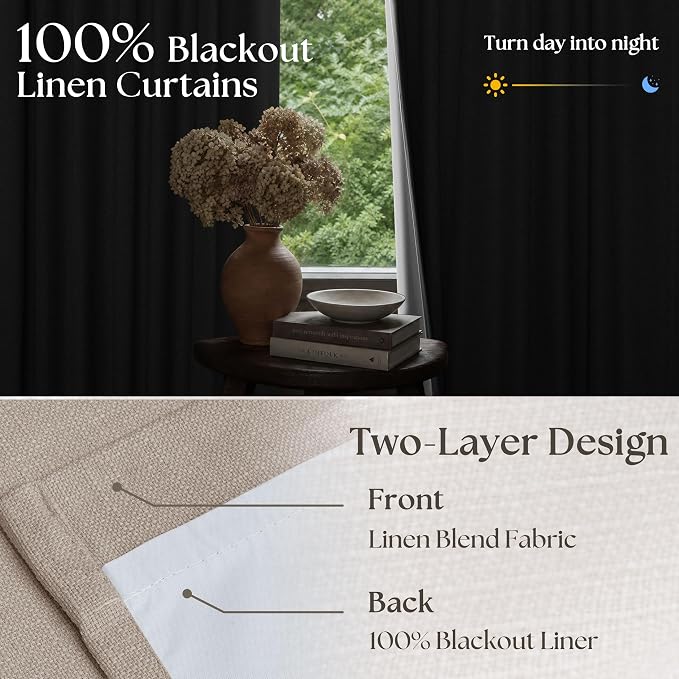 Extra Wide 70 Inch Burlywood Birch Blackout Bedroom Curtains 96 Inches Long Memory Trained Pinch Pleated Room Darkening Thermal Linen Textured Two Layer Drapes for Living Room Sliding Patio Door