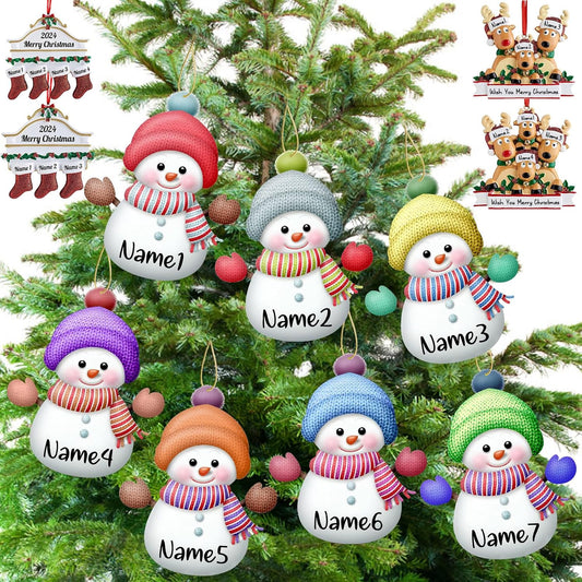 Personalized Christmas Ornaments,7pcs Custom Snowman Ornaments with Name Customized Family Ornament Xmas Tree Hanging Decoration Gift - 3.15"（8cm）