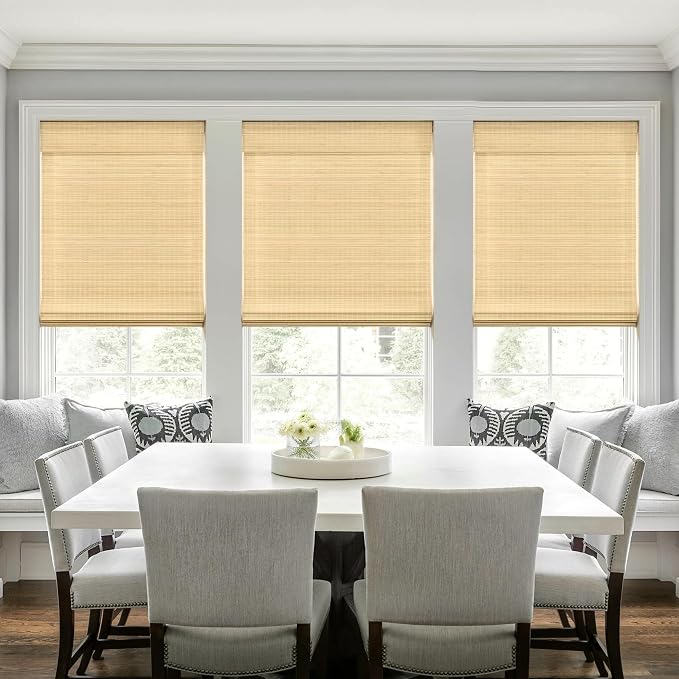 LazBlinds No Drill Bamboo Roman Shades, 30x64, DP-Natural | Privacy Room Darkening Window Treatment, No Tools Cordless Roll Up Bamboo Blinds for Window