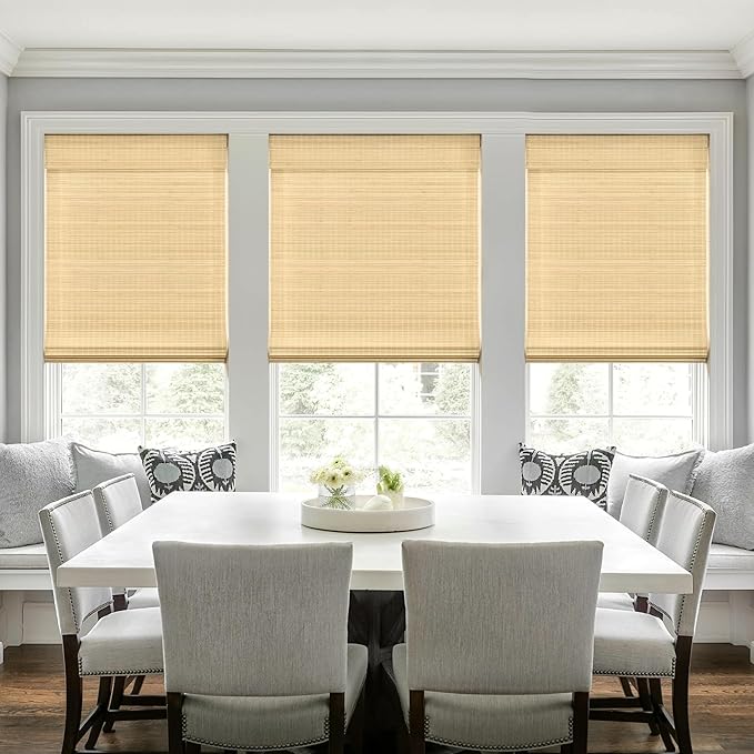 LazBlinds No Drill Bamboo Roman Shades, 31x64, DP-Natural | Privacy Room Darkening Window Treatment, No Tools Cordless Roll Up Bamboo Blinds for Window