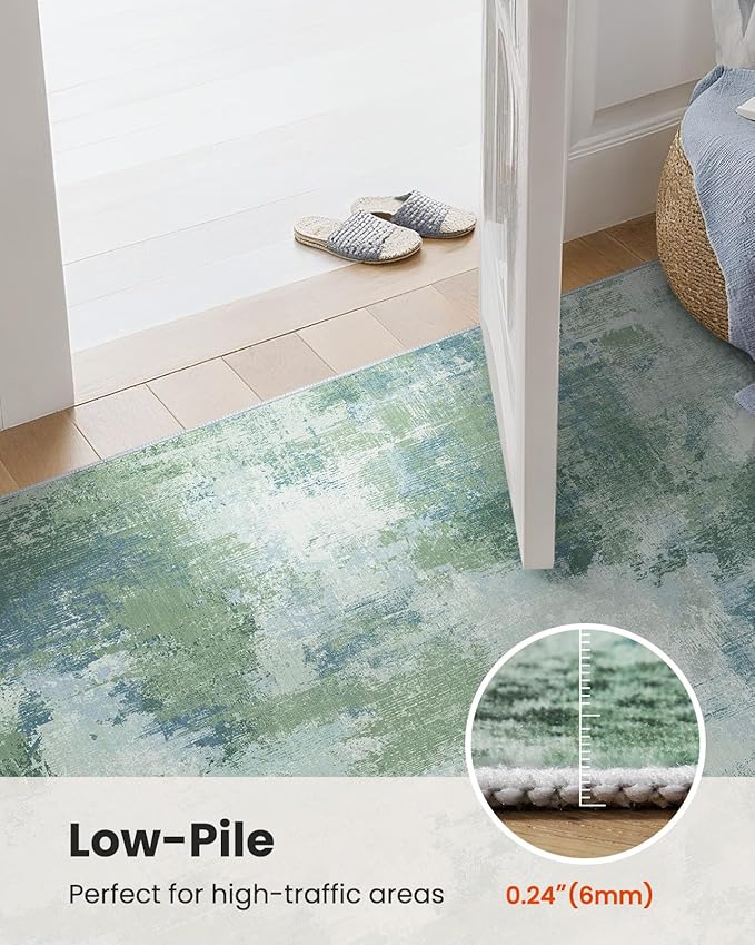 Runner Rugs for Hallway 2'6"x10', Modern Abstract Machine Washable Runners for Kitchen Entryway Bathroom Bedroom Laundry RoomLow Pile Lightweight Thin Non Slip Runner Rug, Green