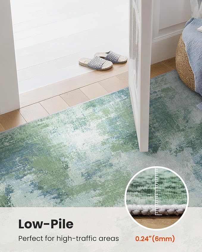 3x5 Area Rug for Bedroom, Modern Abstract Washable Rug with Non-Slip Backing & Low Pile Indoor Carpet for Living Room Dorm Bedside Entryway Office, Green