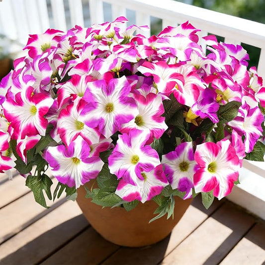 FULLMUSIC Spring Artificial Flowers for Outdoors, UV Resistant Fake Morning Glory, Look Real Faux Silk Plants for Front Door Garden Porch Planter