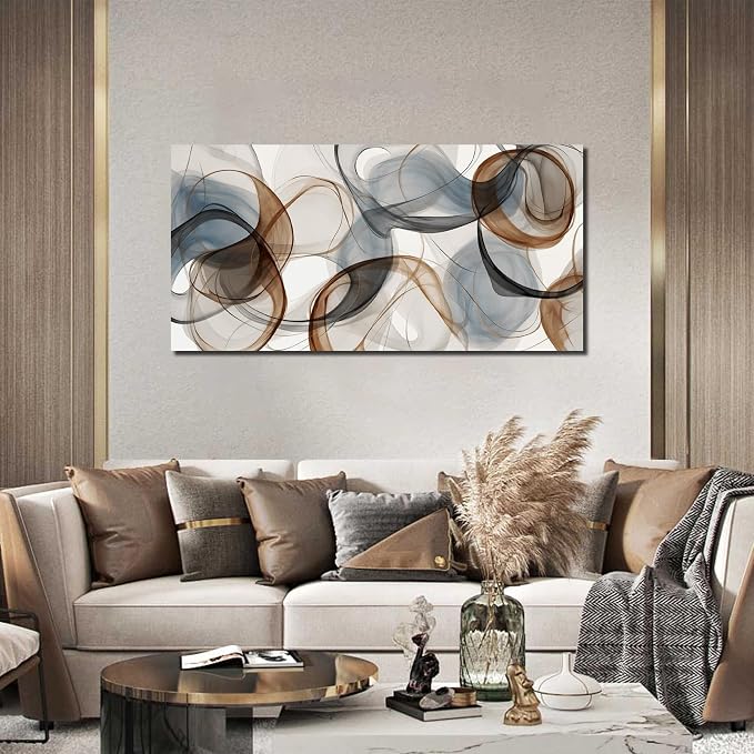 AOZEMI Large Abstract Canvas Wall Art Brown Wall Decor Light Blue Pictures Art Print Modern Artwork for Bedroom Bathroom Living Room Office 24"x 48"