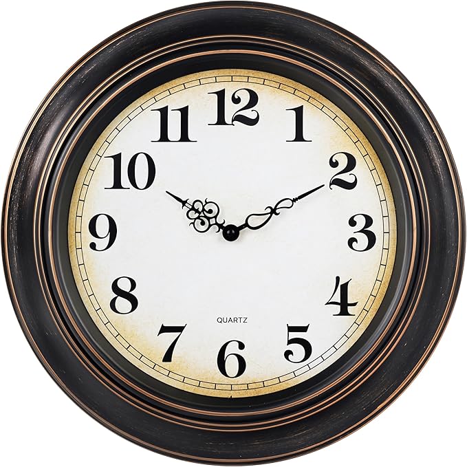 Yoiolclc 18 Inch Retro Large Wall Clock for Living Room Decor,Silent Vintage Wall Clocks Battery Operated for Farmhouse Office Wall Decor(Bronze)