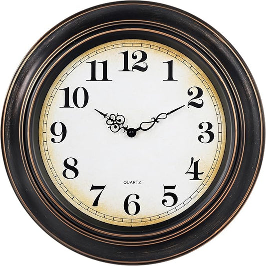 Yoiolclc 18 Inch Retro Large Wall Clock for Living Room Decor,Silent Vintage Wall Clocks Battery Operated for Farmhouse Office Wall Decor(Bronze)