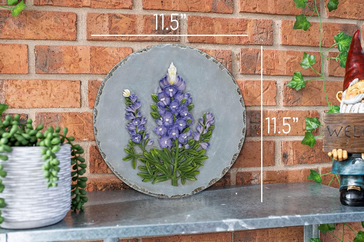 NAT & Jules Floral Colorful Dimensional Indoor Outdoor 12 inch Round Cast Resin Decorative Garden Stepping Stone, Patio, Walkway Sculpture Yard Art, Bluebonnet