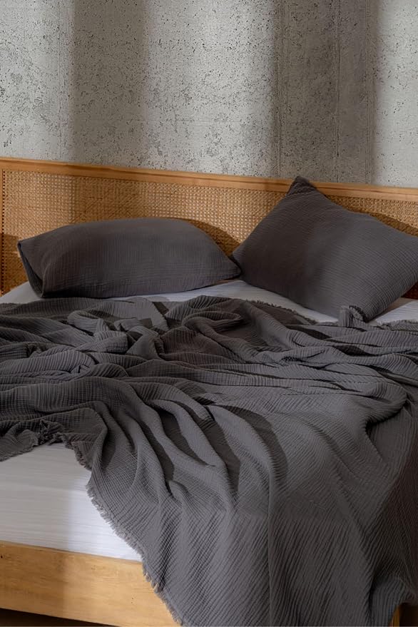 Muslin Blanket - Pure 100% Turkish Cotton Airy Soft Light Versatile Gauze Throw Blanket for Bed, Couch, Sofa (Dark Gray, King Size (95" x 110" inch))