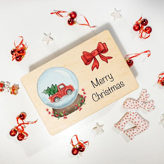 Creative Deco Personalized Christmas Tree Wooden Storage Box | 11.8x7.87x5.51in (+-0.5) | Hinged Lid Handles Engraving | Multiple Choice | Gift Box | Rough UNSANDED Keepsake Memory Souvenir Chest