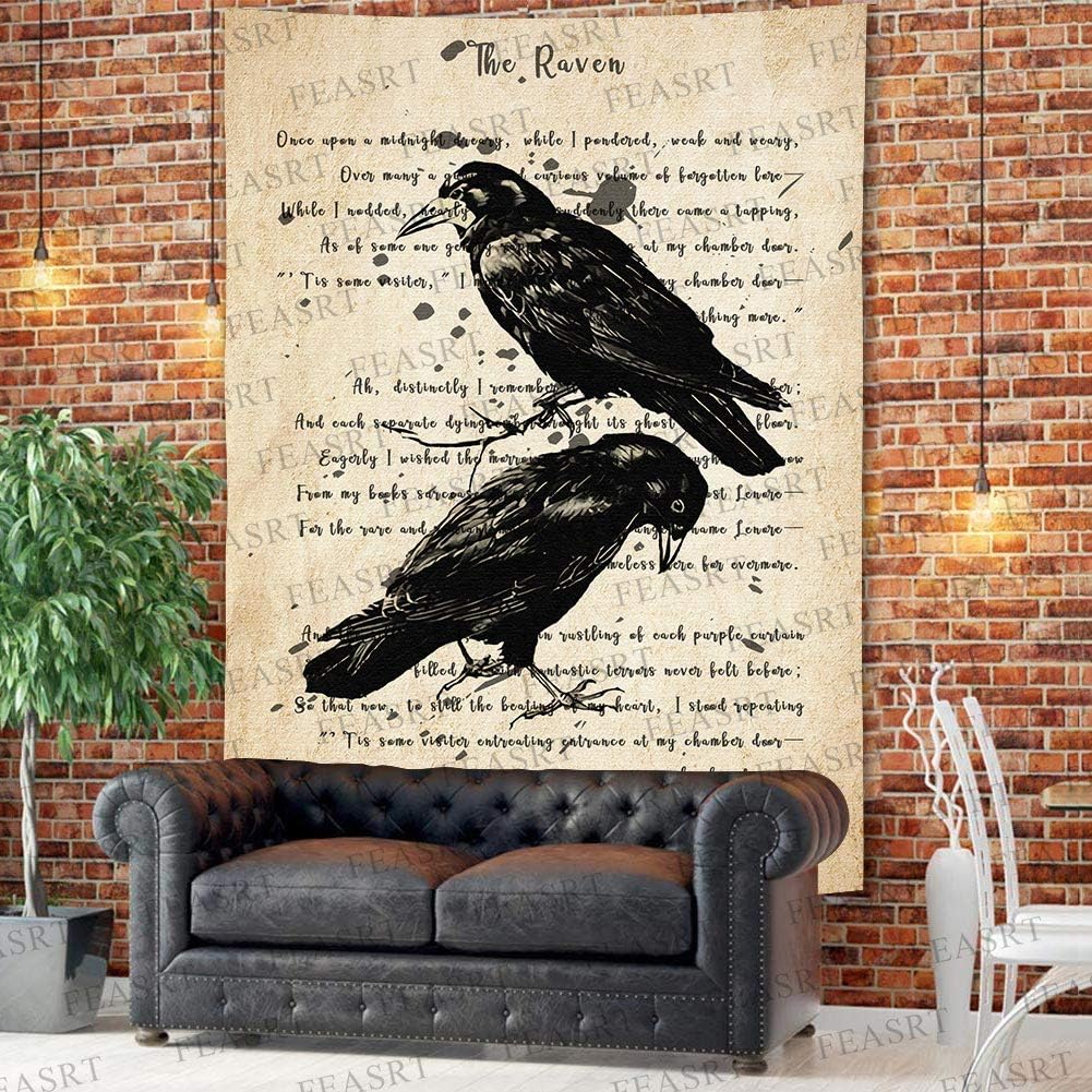 FEASRT The Raven Tapestry Nevermore Wall Decor Vintage Poe Gothic Rustic Home Room Raven Wall Hanging 40x60inch for Living Room Bedroom Dormitory Office GTQQAY1185